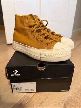 Converse High Top Sneakers in Mustard Yellow Canvas